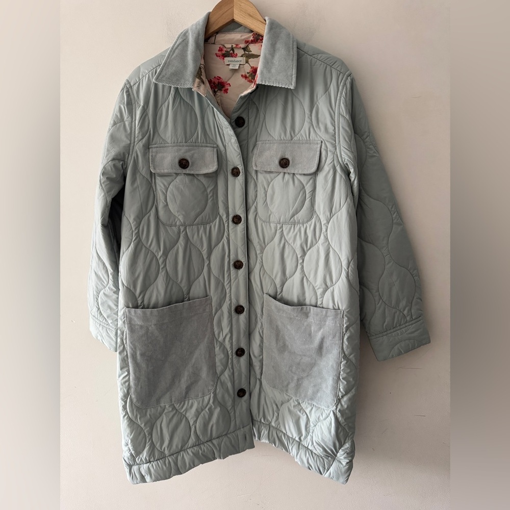 Sundance Catalog Ice Blue‎ Hutchkiss Quilted Jacket Floral Interior